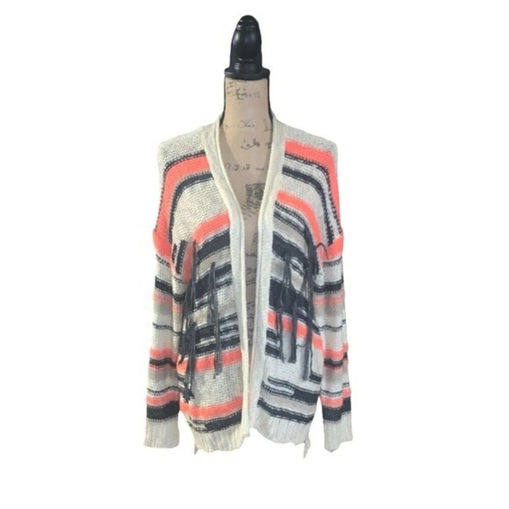 Hot & Delicious Cardigan Sweater Knit Stripe Fringe‎ Size M / L